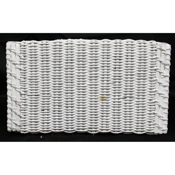 Vtg White Wicker Tissue Box Holder Kleenex Cover Woven Rattan Rectangle Boho - Picture 4 of 11